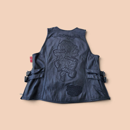 Womens Ed hardy Eternal love motorsports black leather snapbutton vest