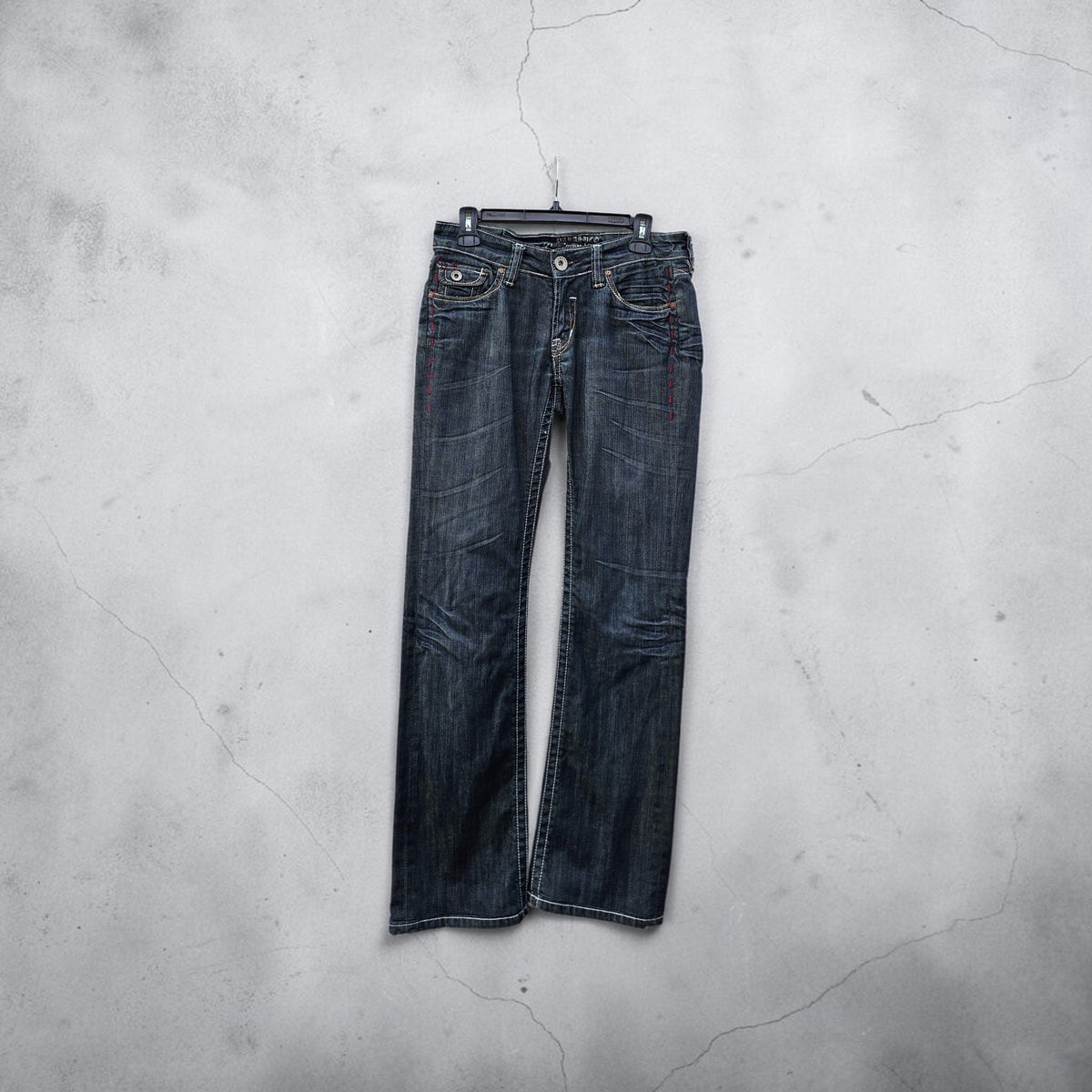 Y2K Womens Parasuco dark wash low rise straight leg slightly bootcut denim jeans