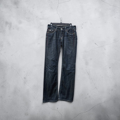Y2K Womens Parasuco dark wash low rise straight leg slightly bootcut denim jeans