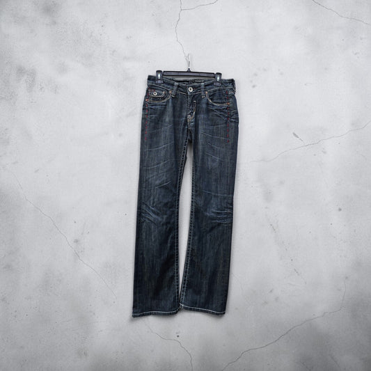 Y2K Womens Parasuco dark wash low rise straight leg slightly bootcut denim jeans