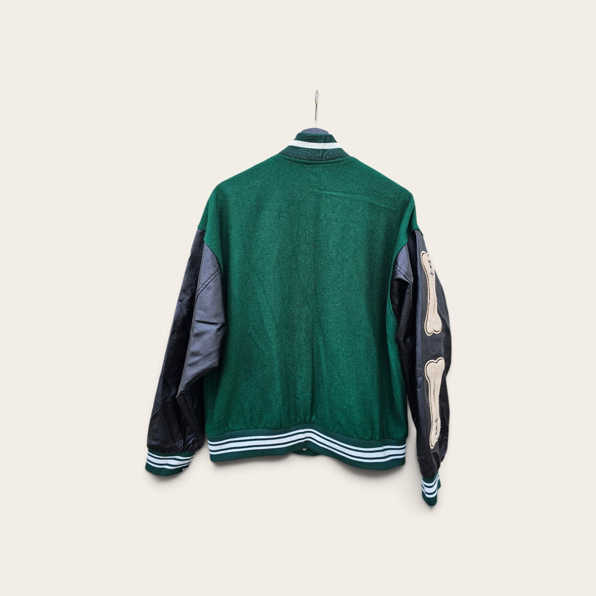 Black Air modern Bones Snapbutton Faux wool leather Varsity Jacket