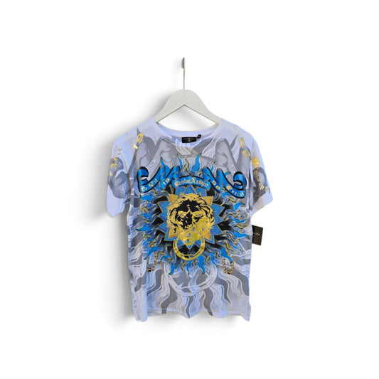 Y2k Christian Audigier Gold lion Rhinestone White AOP Graphic Tshirt