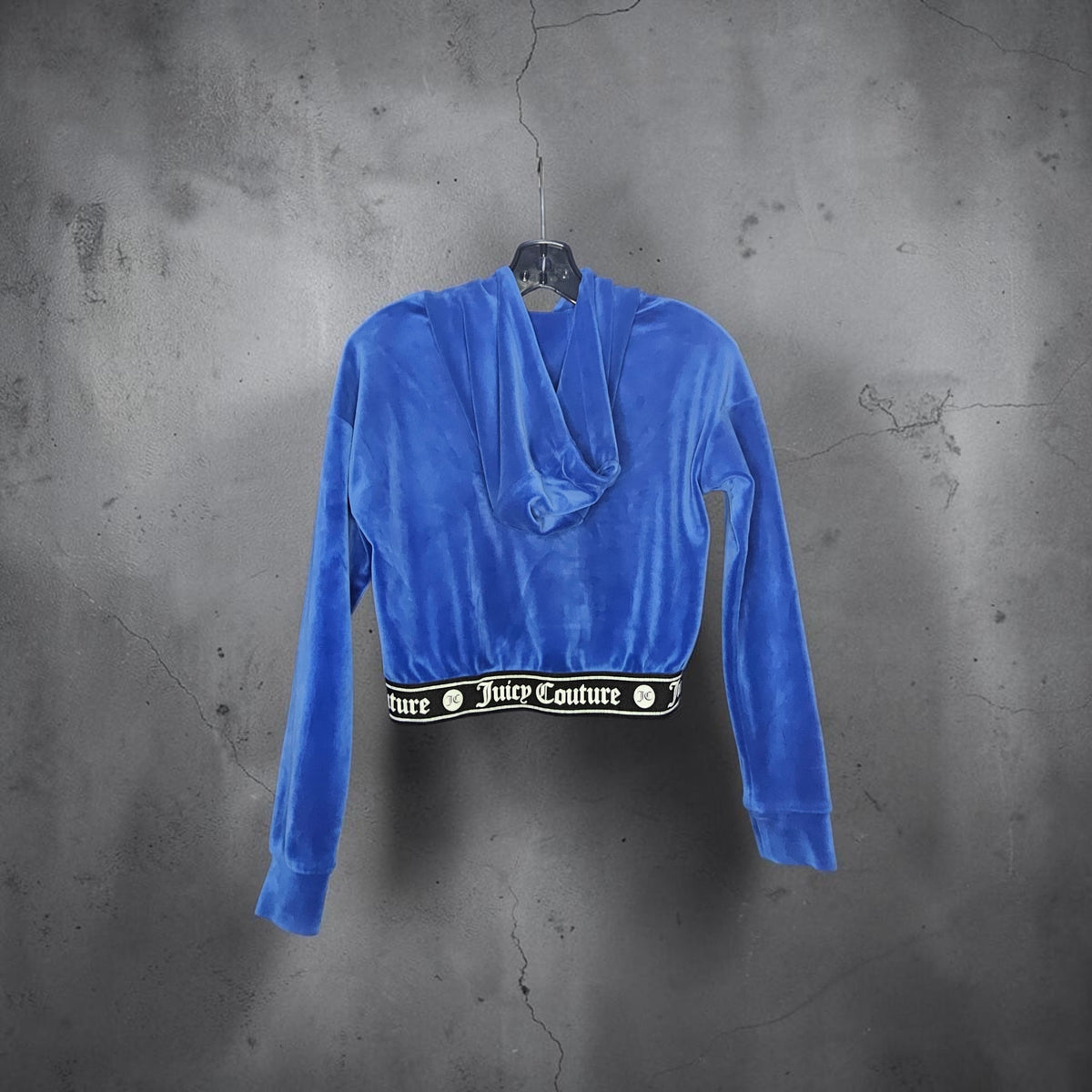 Womens Juicy couture retro blue velour cropped hoodie