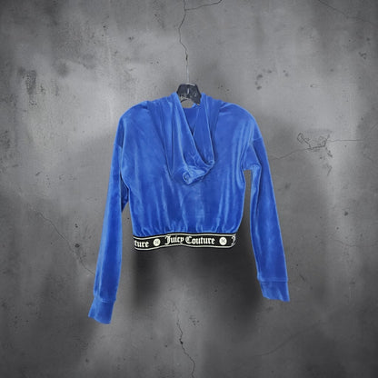 Womens Juicy couture retro blue velour cropped hoodie