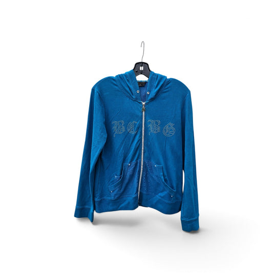 Womens BCBG Maxazria teal blue rhinestone fullzip hoodie