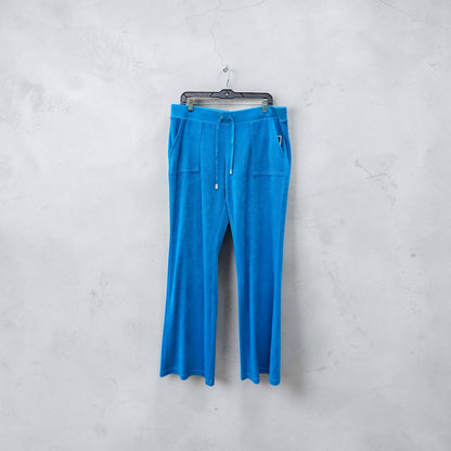 Womens Y2K Juicy Couture bright blue velour drawstring toweling lounge pants