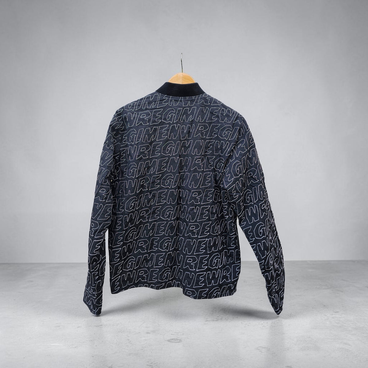 Atelier new regime AOP Script black lightweight reversible bomber jacket