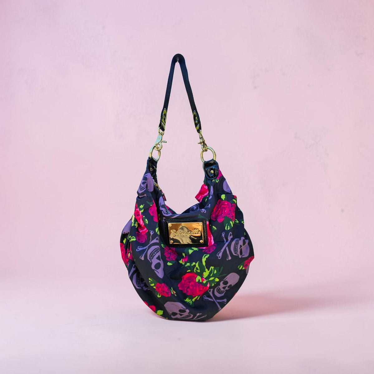 Betseyville betsey johnson black nylon floral print hobo shoulder bag