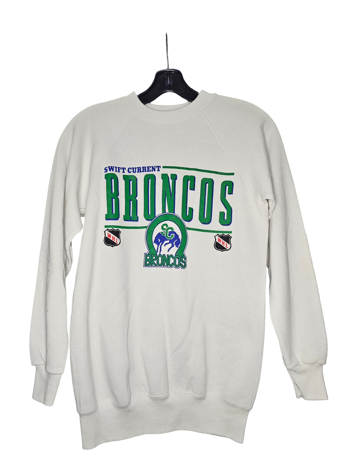 Vintage WHL Broncos  Swift current white graphic crewneck