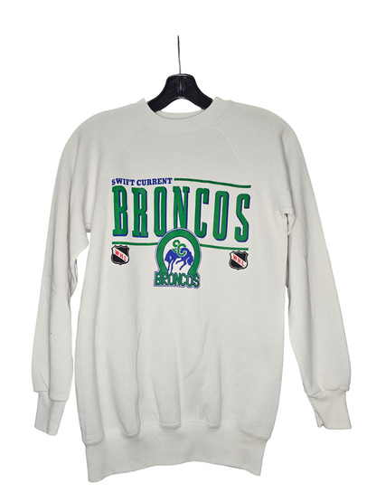 Vintage WHL Broncos  Swift current white graphic crewneck