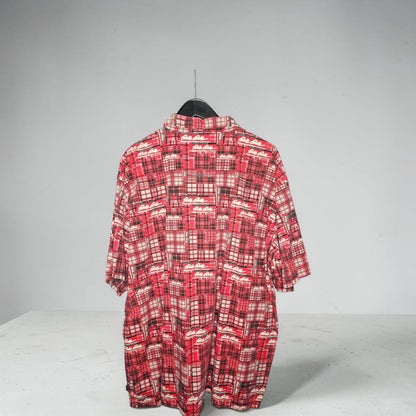 Y2K Pelle pelle Marc Buchanan red plaid aop logo print button down polo short sleeve