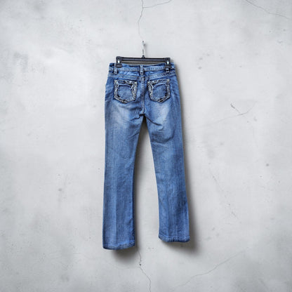 Womens Y2k Suko jeans blue acid wash low rise bootcut denim pants