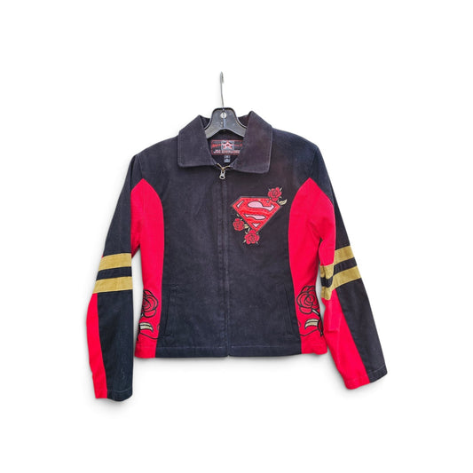 JH Design Womens Supergirl red roses embroidered fullzip jacket