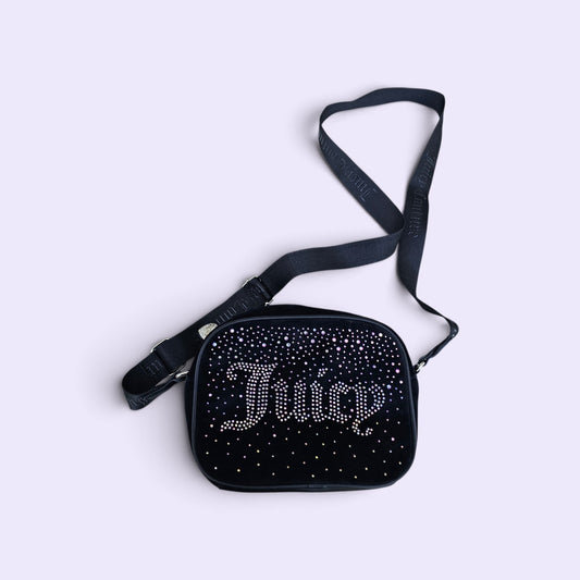 Juicy couture modern let it shine black velour crossbody bag
