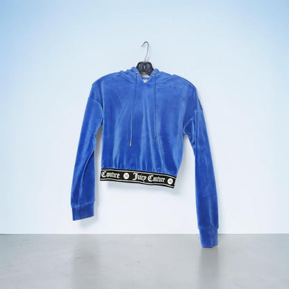 Womens Juicy couture retro blue velour cropped hoodie