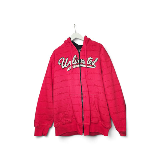 Y2K Marc Ecko Unlmtd AOP Debossed logo sherpa lined red fullzip hoodie