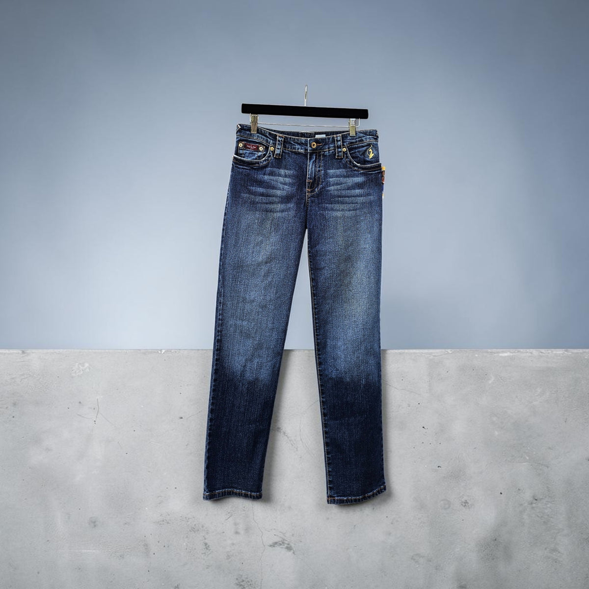 Womens Y2K Baby phat dark wash denim blue whiskering straight legs pants
