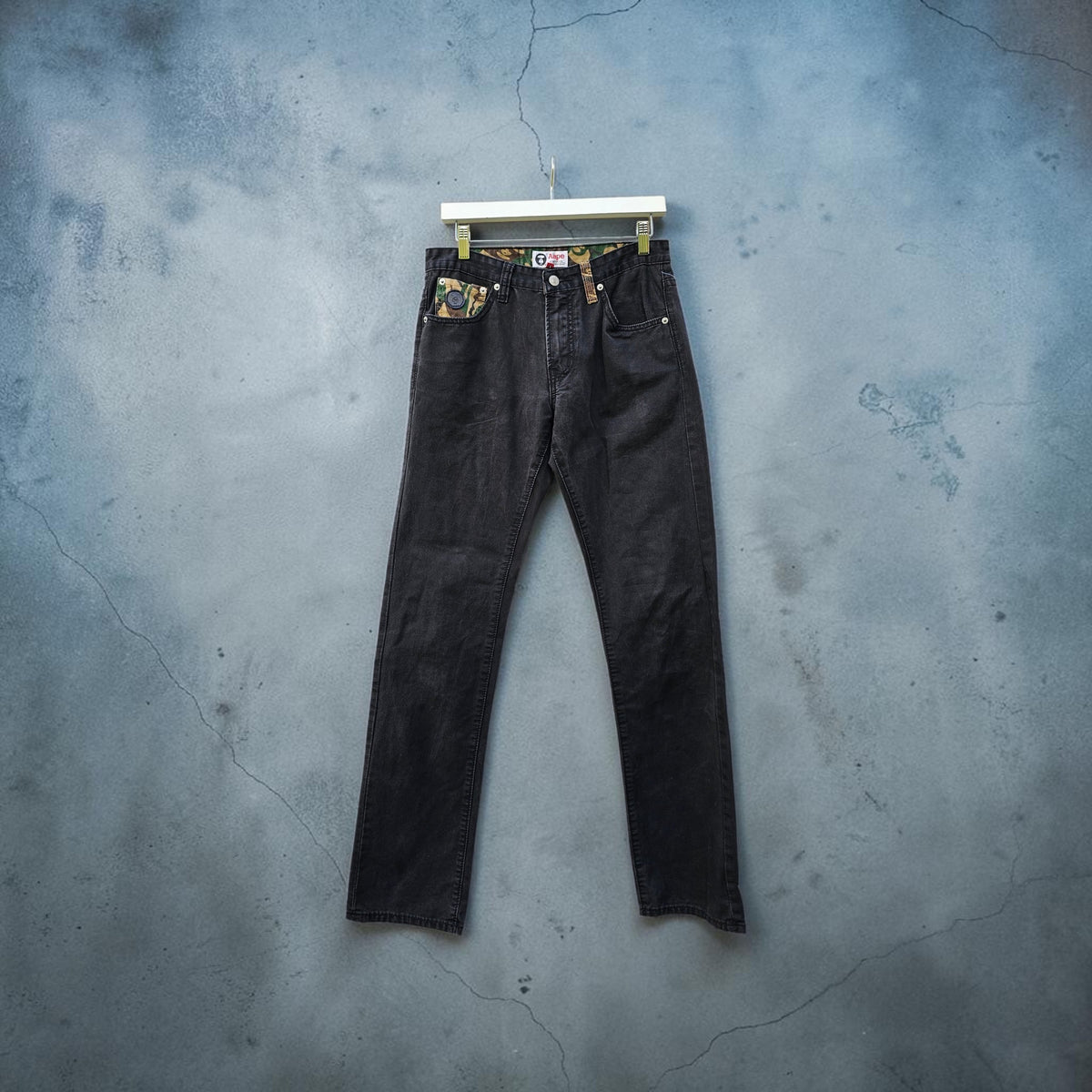 AAPE by bathing ape camo printed pocket black denim pants