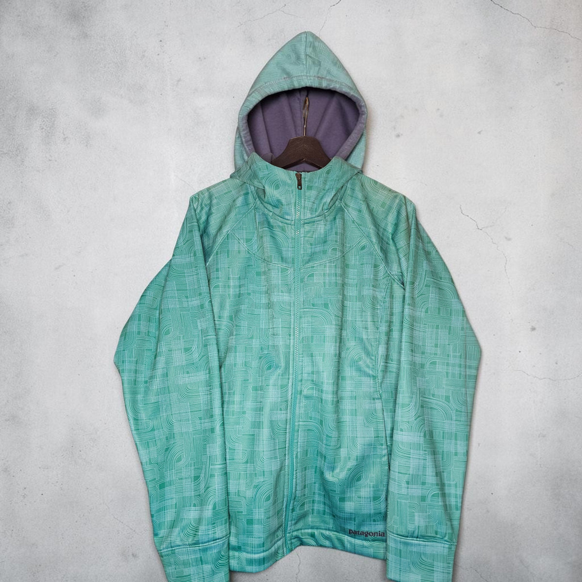 Patagonia womens green abstract pattern slopestyle hoodie zipup jacket