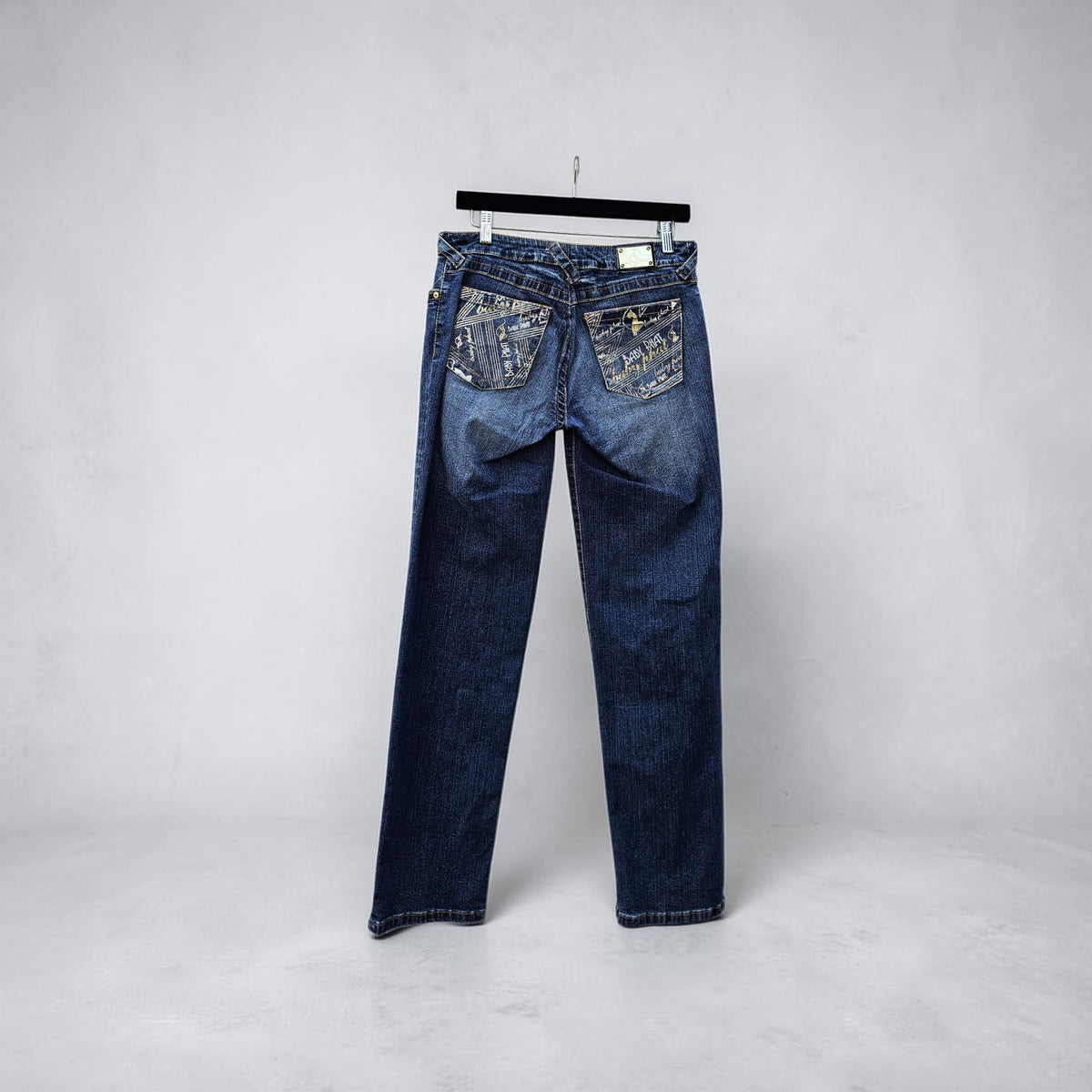 Womens Y2K Baby phat dark wash denim blue whiskering straight legs pants