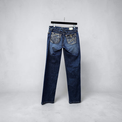 Womens Y2K Baby phat dark wash denim blue whiskering straight legs pants