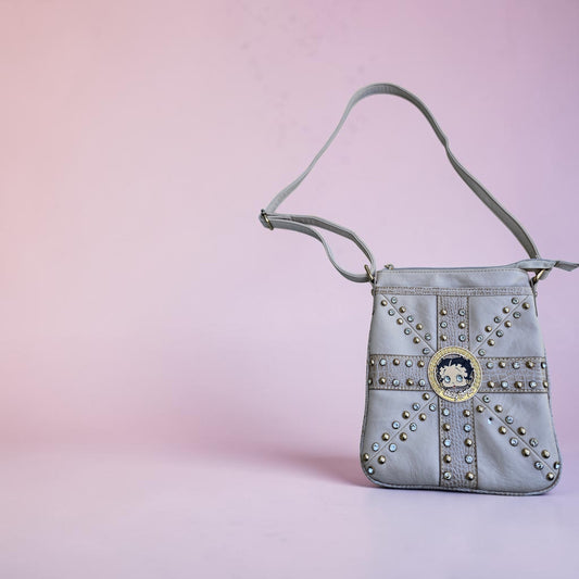 Y2k Bettyboop rhinestone studs cream faux leather crossbody bag