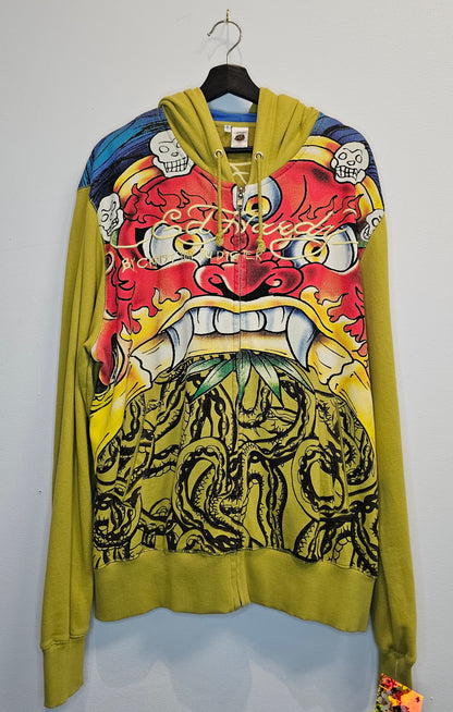 Y2k Ed hardy Christian Audigier bumblebee yellow AOP Graphic hoodie