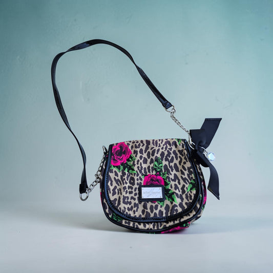 Betsey Johnson leopard pink rose floral print crossbody bag