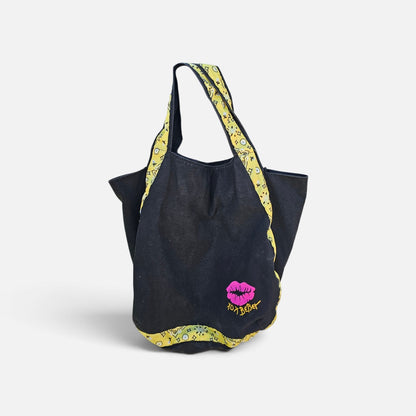 Betsey Johnson black cloth hobo tote bag