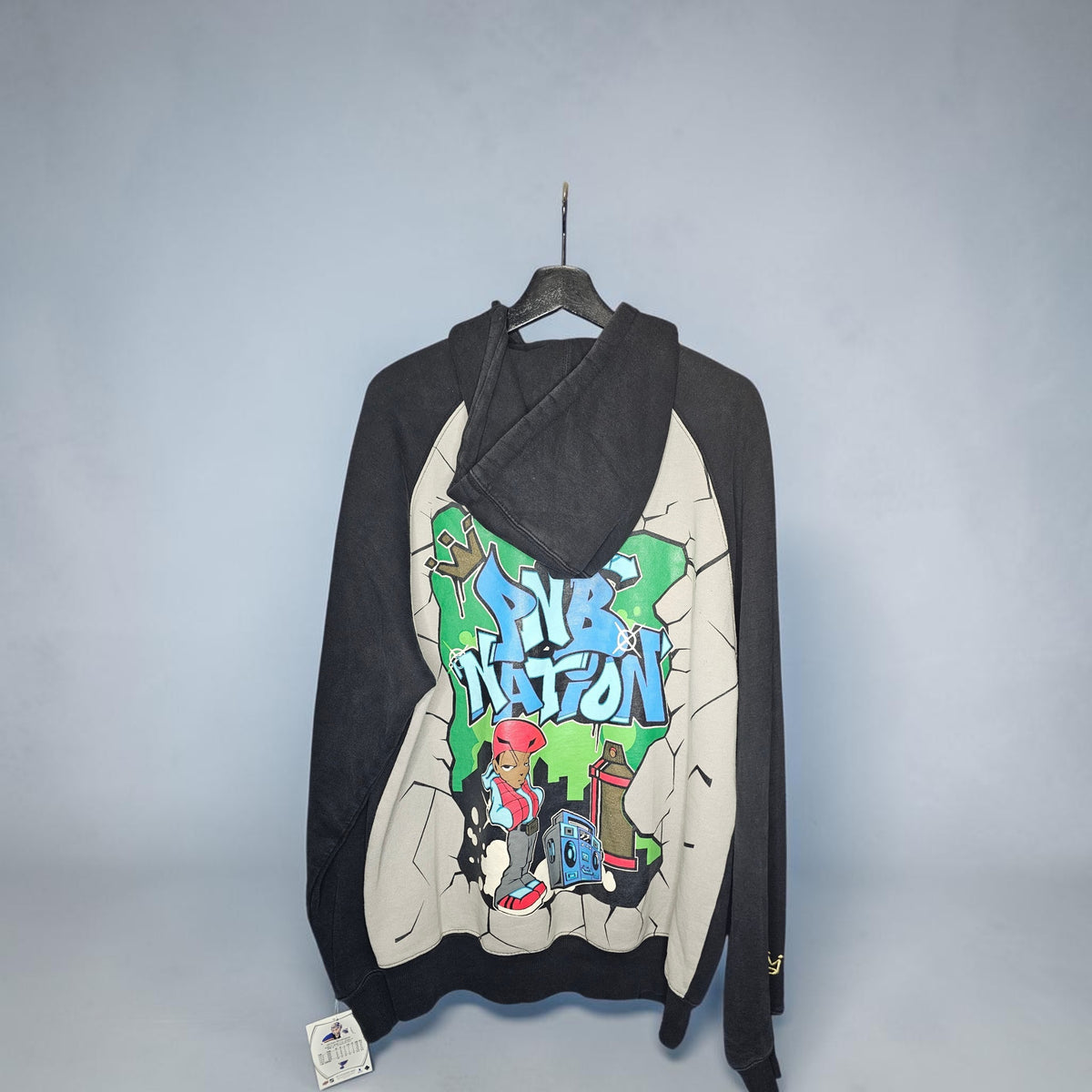 Y2K PNB Nation Big graphic graffiti print black pullover hoodie