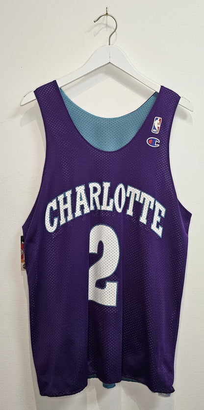 Vintage Champion Reversible Charlotter Hornets Larry Johnson #2 basketball practice jersey