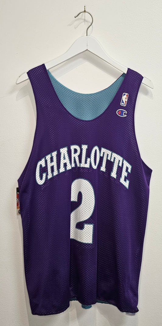Vintage Champion Reversible Charlotter Hornets Larry Johnson #2 basketball practice jersey