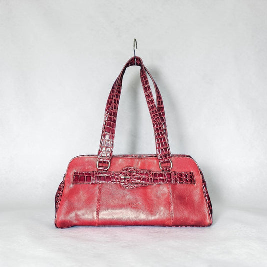 Vintage Tuscan Collection red faux Leather croc belt buckle shoulder bag