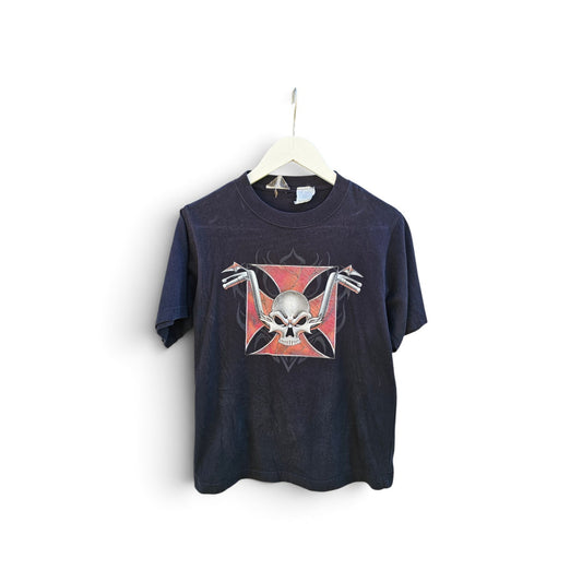 Vintage Silver Star Choppers Skull Iron Cross Black Graphic Tshirt