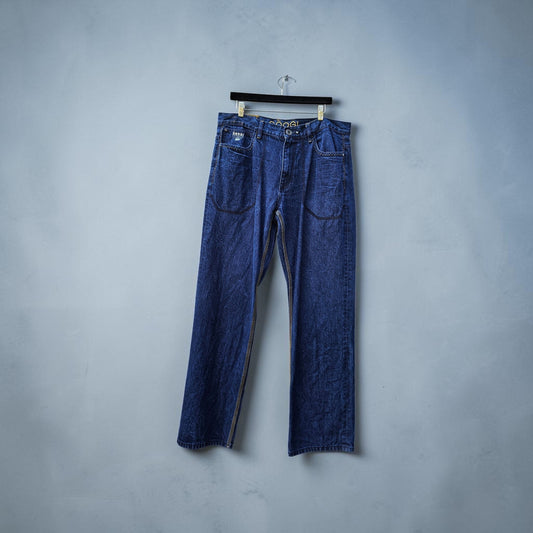 Y2K Coogi Australia dark blue relaxed fit contrast stitching patch pocket denim pants