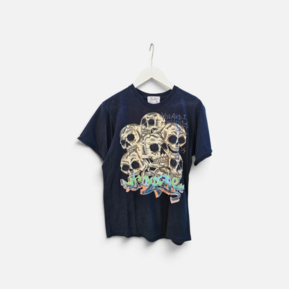 Dom Rebel Hand drawn skulls Graffiti Black Graphic Tshirt