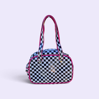 Y2k Addicted vinyl checkered bowler handbag