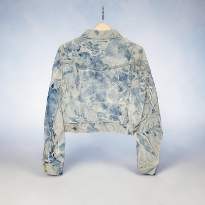 Womens Y2K Fubu light blue whote acid wash tie dye denim crop jacket