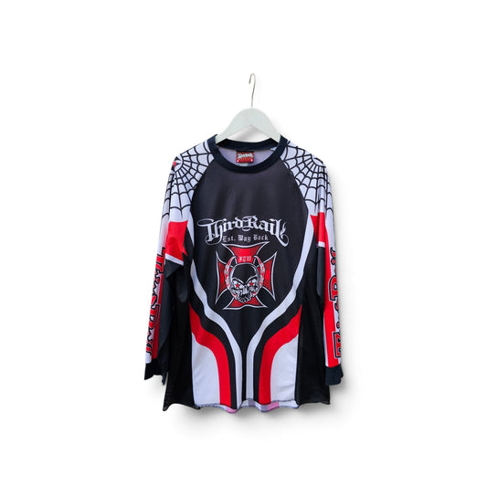 Vintage Third Rail skull cross spiderweb graphic long sleeve motorcross jersey