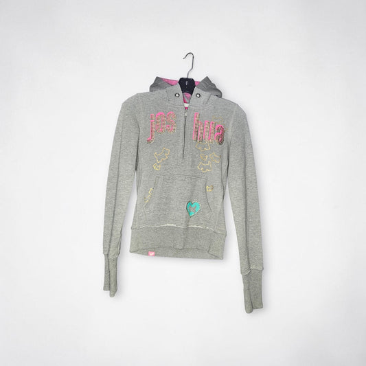 Joshua perets grey rhinestone dog print quarterzip hoodie