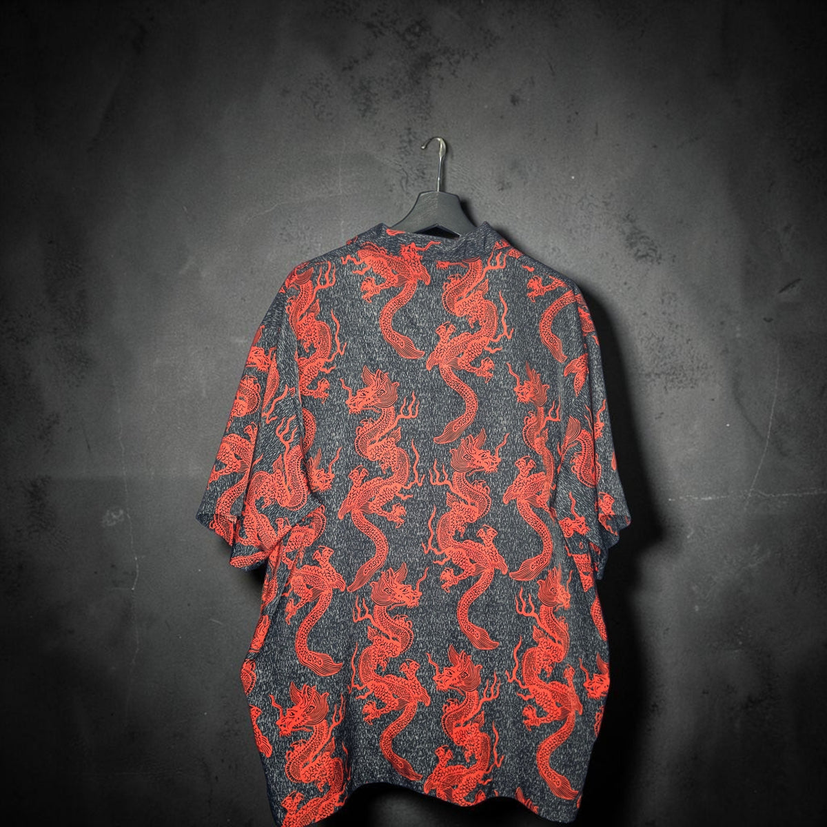 Y2K Snakeyes black red Chinese dragon graphic button up shirt