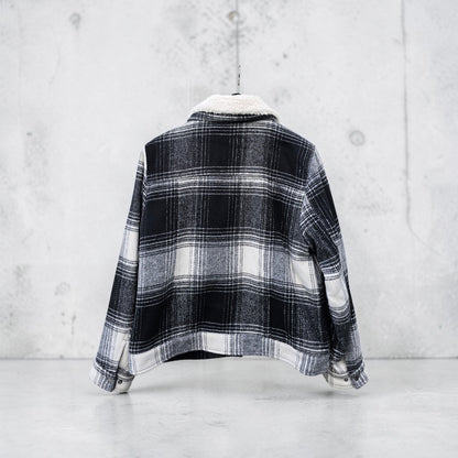 Levis black white buffalo plaid white sherpa trucker jacket