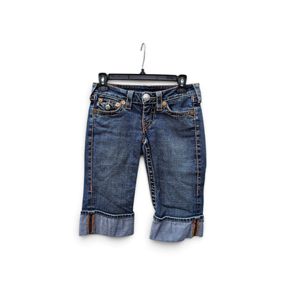 Y2k True Religion Rainbow Sophie washed blue cuffed hem denim short