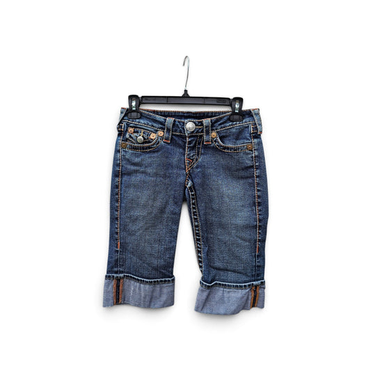 Y2k True Religion Rainbow Sophie washed blue cuffed hem denim short