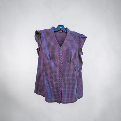 Arcteryx womens stripes buttons down vneck flutter blouse