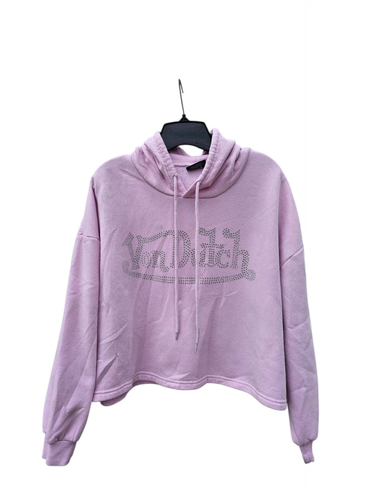 Von dutch womens sparkling rhinestone logo pink cropped hoodie