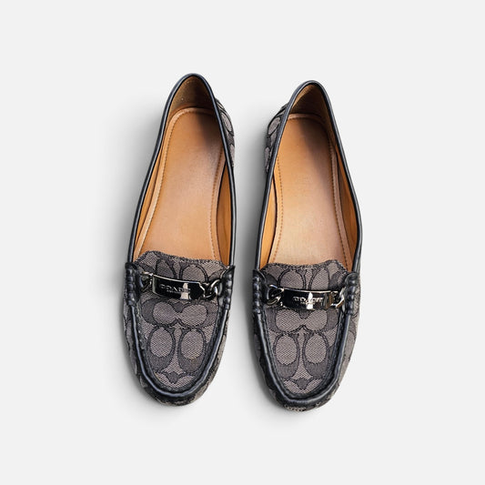 Coach black grey signature monogram jacquard pattern loafers