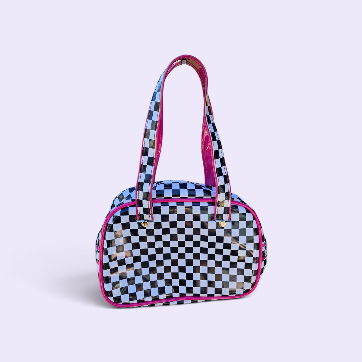 Y2k Addicted vinyl checkered bowler handbag