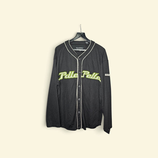 Y2k Marc Buchanan pelle pelle neon green script lettering button up baseball jersey