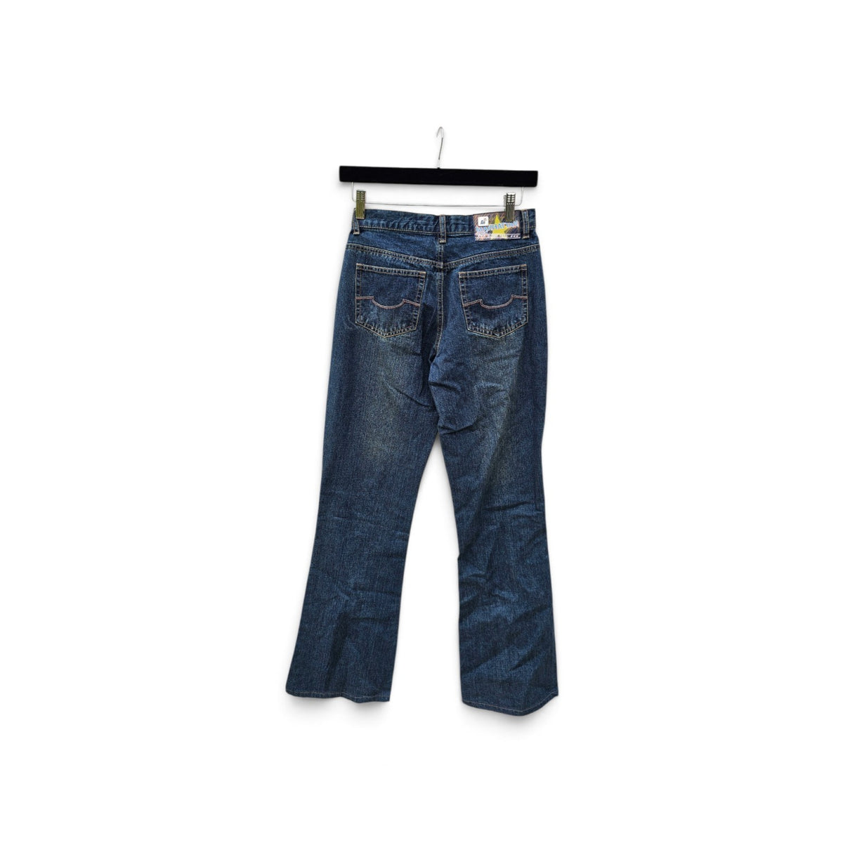 Y2k Manhattan dark wash tribal reddish orange flare pants